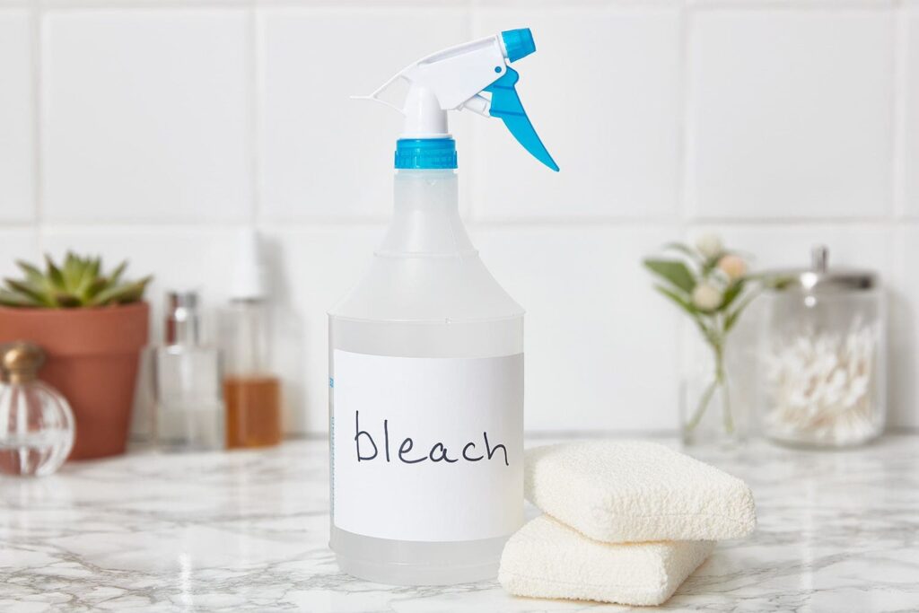 BLEACH SOLUTION IN A SPRAY BOTTLE